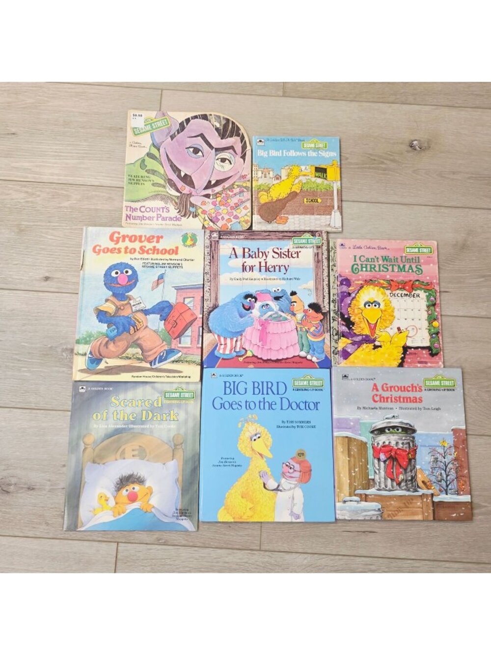 8 Vtg Golden Books HC PB Mix Sesame Street Books Christmas Grover Grouch Herry